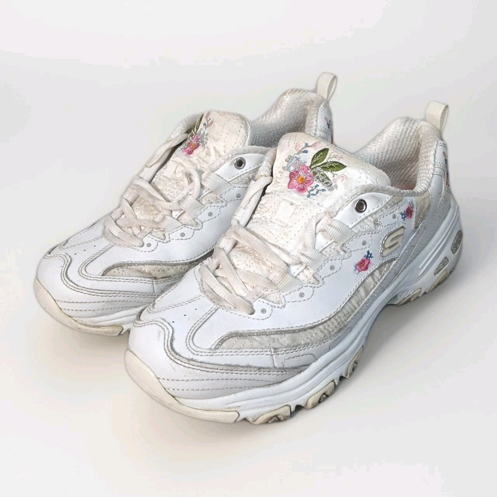 2019 Skechers D'Lites Air Cooled Memory Foam Rose Blooms Leather Sneaker Shoes 8